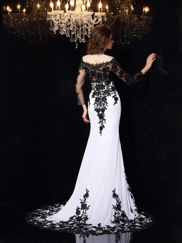Wholesale Sheath/Column Scoop Lace Long Sleeves Long Chiffon Dresses